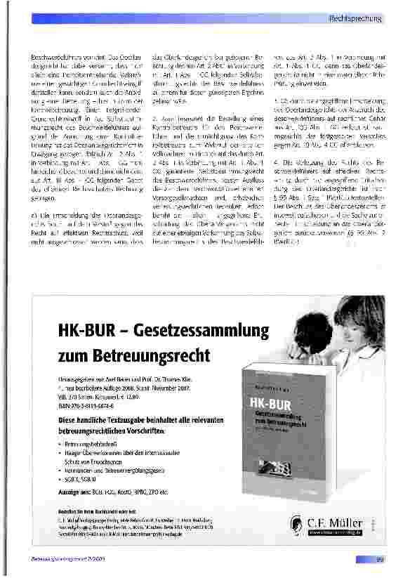 Vorschauseite 4: Erfolgrejche Verfassungsbeschwerde wegen Verweigerung effektiven Rechtsschutzes gegen die Anordnung einer Kontrollbetreuung