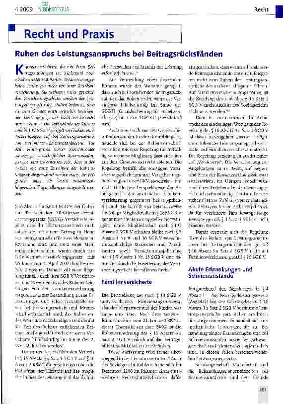 Vorschauseite 1: Ruhen des Leistungsanspruchs bei Beitragsrückständen