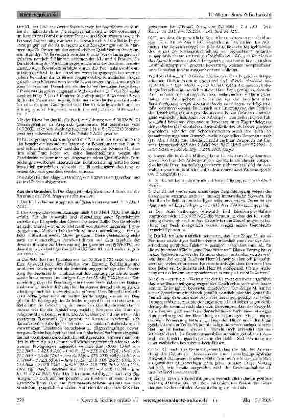 Vorschauseite 2: Diskriminierung von Männern durch frauenfördernden Hinweis in Stellenausschreibungen?GG Art. 33 Abs. 2; AGG §§11,15, 22; LGG NRW § 8