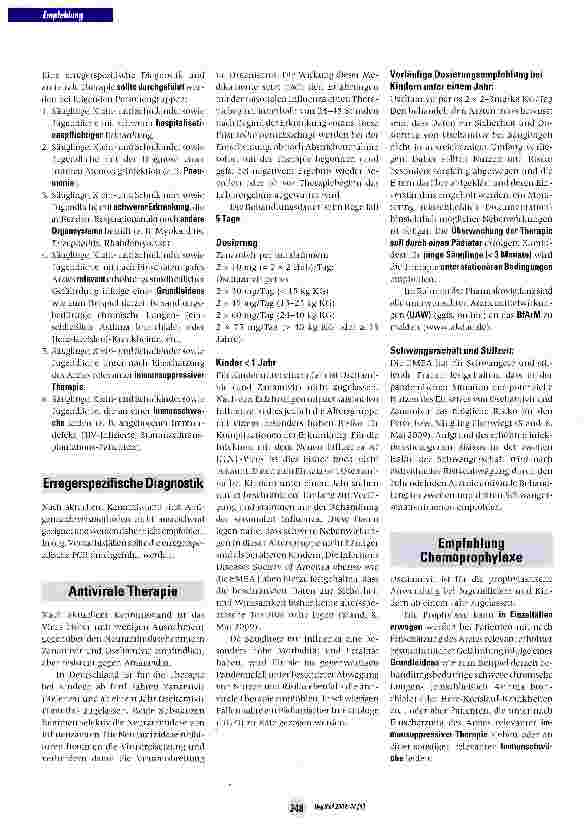 Vorschauseite 2: Empfehlung zur Diagnostik, Therapie und Prophylaxe der Infektion mit dem Neuen Influenza A/Hl N1-Virus bei Kindern und Jugendlichen