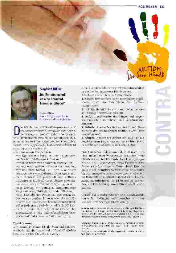 Vorschauseite 2: Pro und ContraHändedesinfektion - bessere Compliance durch mehr Eigenverantwortung?