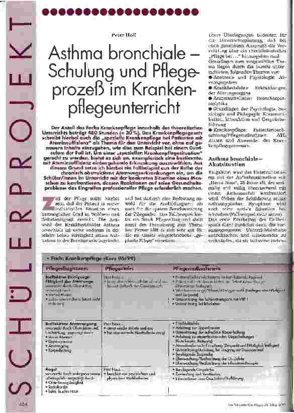 Vorschauseite 1: Asthma bronchiale - Schulung und Pflegeprozeß im Krankenpflegeunterricht