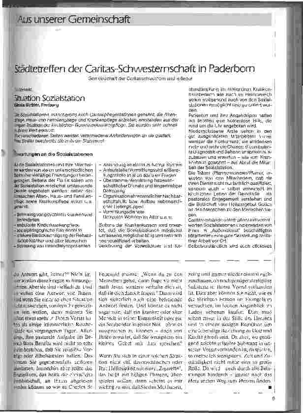 Vorschauseite 1: Städtetreffen der Caritas-Schwesternschaft in Paderborn Statement: Situation Sozialstation
