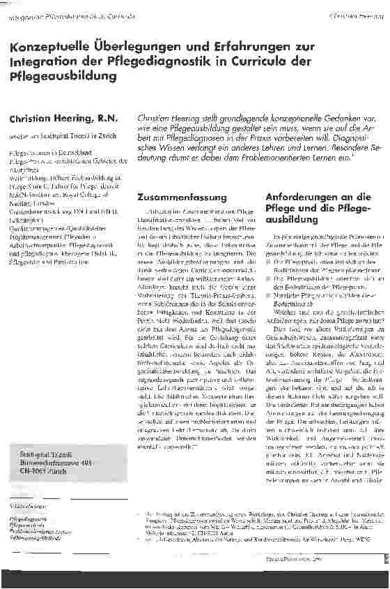 Vorschauseite 1: Konzeptuelle Überlegungen und Erfahrungen zur Intgegration der Pflegediagnostik in Curricula der Pflegeausbildung
