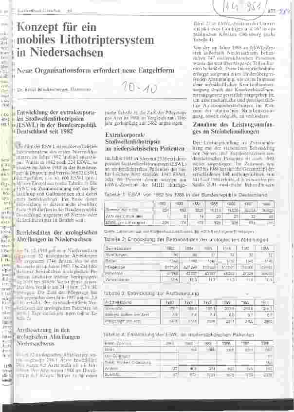 Vorschauseite 1: Konzept für ein mobiles Lithotriptersystem in Niedersachsen Neue Organisationsform erfordert neue Entgeltform