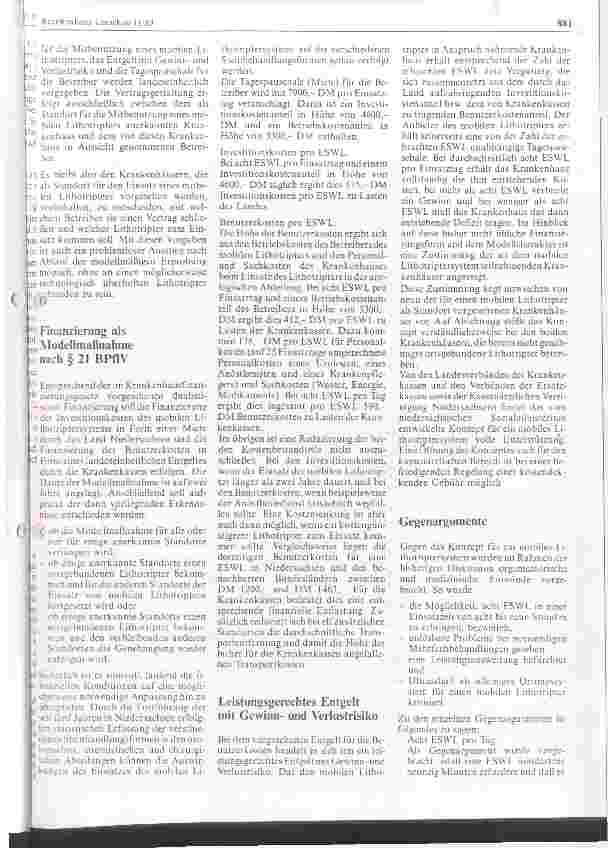 Vorschauseite 5: Konzept für ein mobiles Lithotriptersystem in Niedersachsen Neue Organisationsform erfordert neue Entgeltform