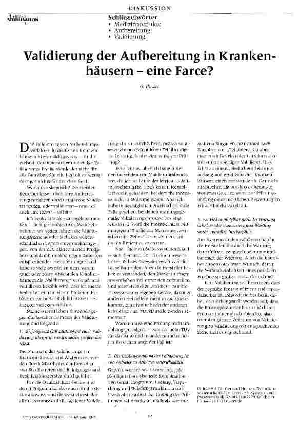 Vorschauseite 1: Validierung der Aufbereitung in Krankenhäusern - eine Farce?