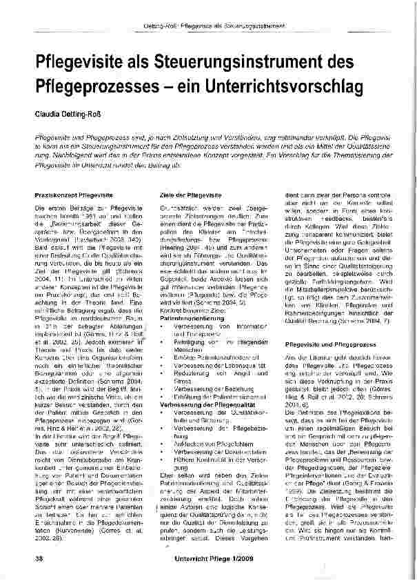 Vorschauseite 1: Pflegevisite als Steuerungsinstrument des Pflegeprozesses - ein Unterrichtsvorschlag