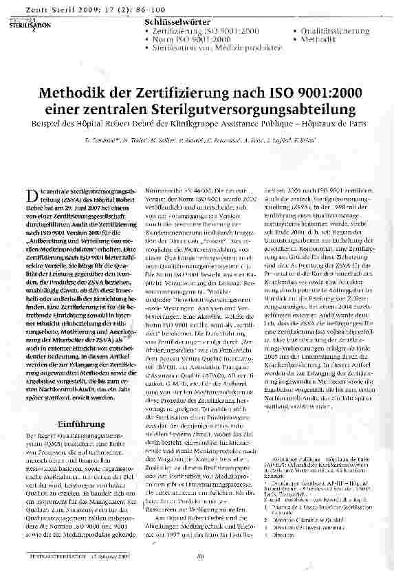 Vorschauseite 1: Methodik der Zertifizierung nach ISO 9001:2000 einer zentralen Sterilgutversorgungsabteilung