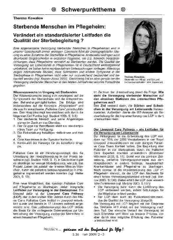 Vorschauseite 1: Verändert ein standardisierter Leitfaden die Qualität der Sterbebegleitung ?