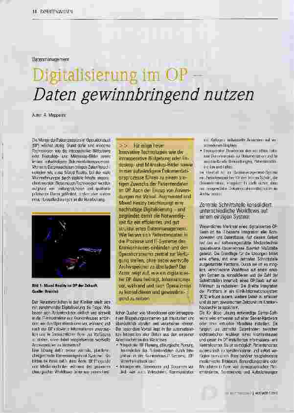 Vorschauseite 1: Digitalisierung im OP - Daten gewinnbringend nutzen