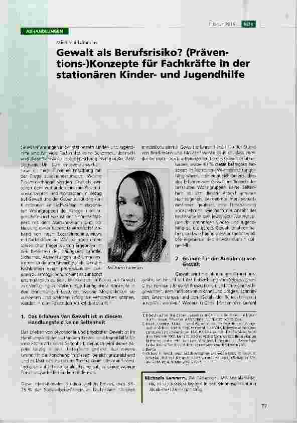 Vorschauseite 1: Gewalt als Berufsrisiko? (Präventions-)Konzepte für Fachkräfte in der stationären Kinderund Jugendhilfe