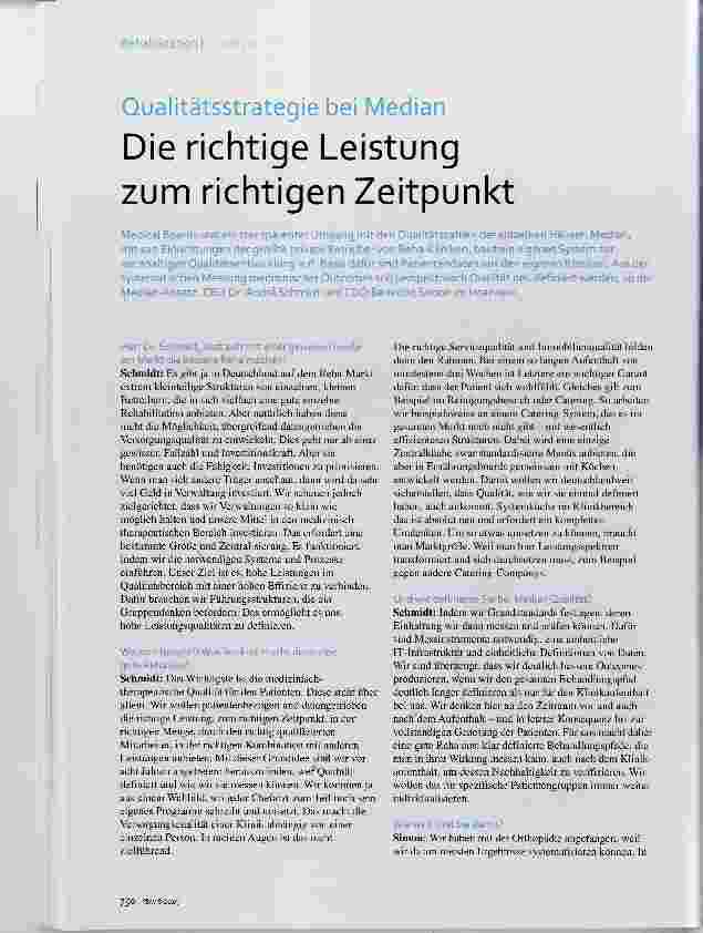 Vorschauseite 1: Qualitätsstrategie bei Median Die richtige Leistung zum richtigen Zeitpunkt