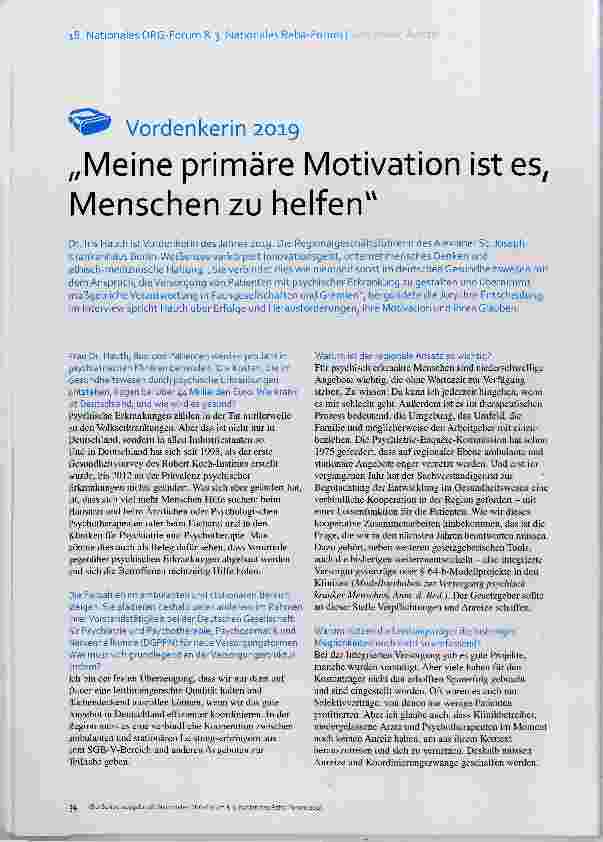 Vorschauseite 1: Vordenkerin 2019 „Meine prinnäre Motivation ist es, Menschen zu helfen“