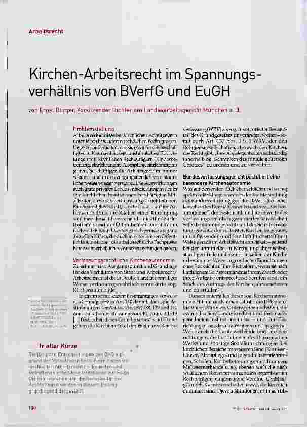 Vorschauseite 1: Kirchen-Arbeitsrecht im Spannungs Verhältnis von BVerfG und EuGH