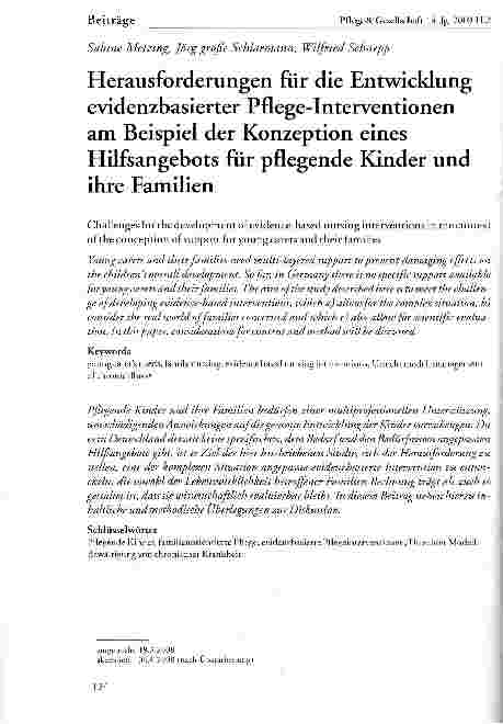 Vorschauseite 1: Herausforderungen für die Entwicklung evidenzbasierter Pflege-Interventionen am Beispiel der Konzeption eines Hilfsangebots für pflegende Kinder und ihre Familien