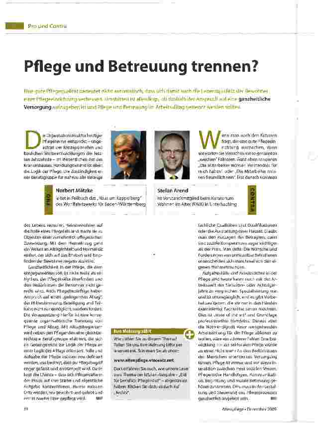 Vorschauseite 1: Pflege und Betreuung trennen?