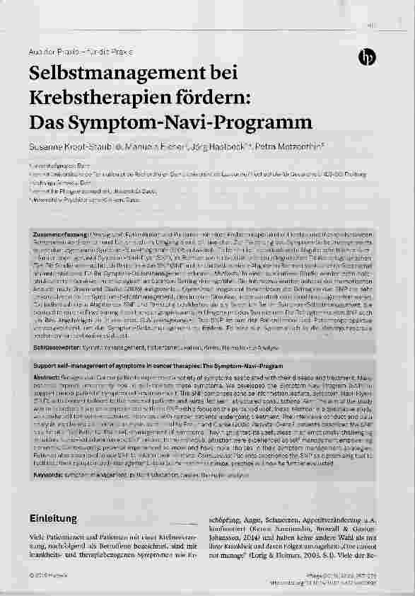 Vorschauseite 1: Selbstmanagement bei Krebstherapien fordern: Das Symptom-Navi-Programm