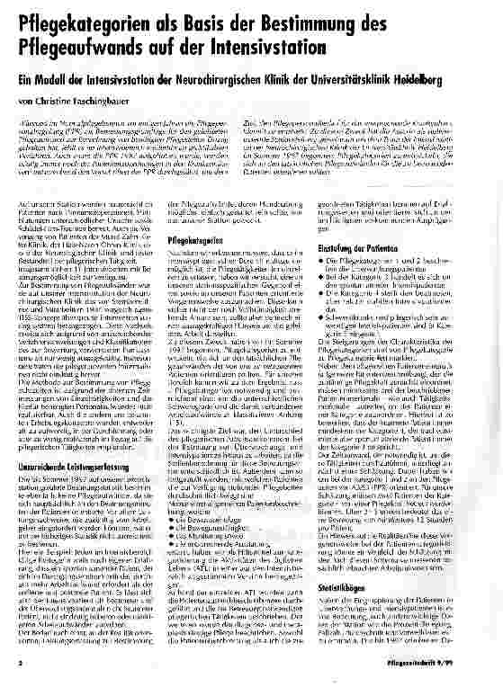 Vorschauseite 1: Pflegekategorien als Basis der Bestimmung des Pflegeaufwandes auf der Intensivstation Ein Modell der Intensivstation der Neurochirurgischen Klinik der Universitätsklinik Heidelberg