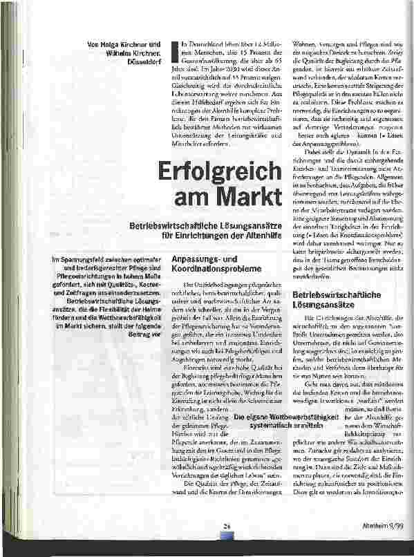 Vorschauseite 1: Erfolgreich am Markt Betriebswirtschaftliche Lösungsansätze für Einrichtungen der Altenhilfe
