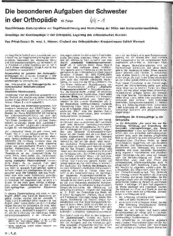 Vorschauseite 1: Die besonderen Aufgaben der Schwester in der Orthopädie 10. Folge: Grundlagen : Lagerung des orthopädischen Kranken