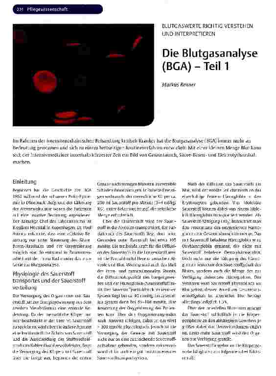 Vorschauseite 1: Die Blutgasanalyse (BGA) - Teil 1