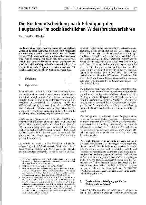 Vorschauseite 1: Die Kostenentscheidung nach Erledigung der Hauptsache im sozialrechtlichen Widerspruchsverfahren