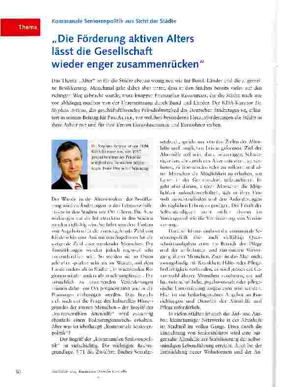 Vorschauseite 1: Die Förderung aktiven Alters lässt die Gesellschaft wieder enger zusammenrücken