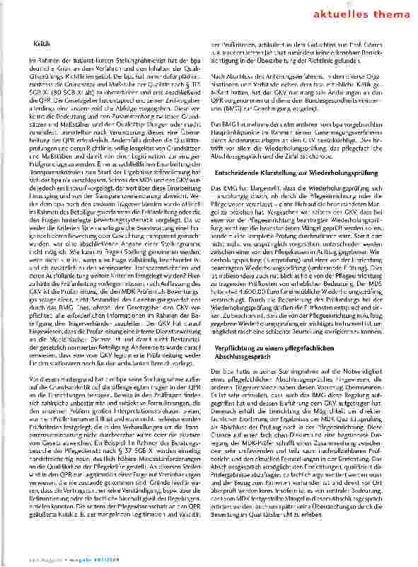 Vorschauseite 2: Aktuelle Entwicklung rund um die Qualitätsprüfungen