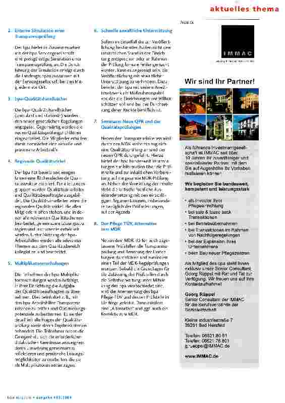Vorschauseite 4: Aktuelle Entwicklung rund um die Qualitätsprüfungen