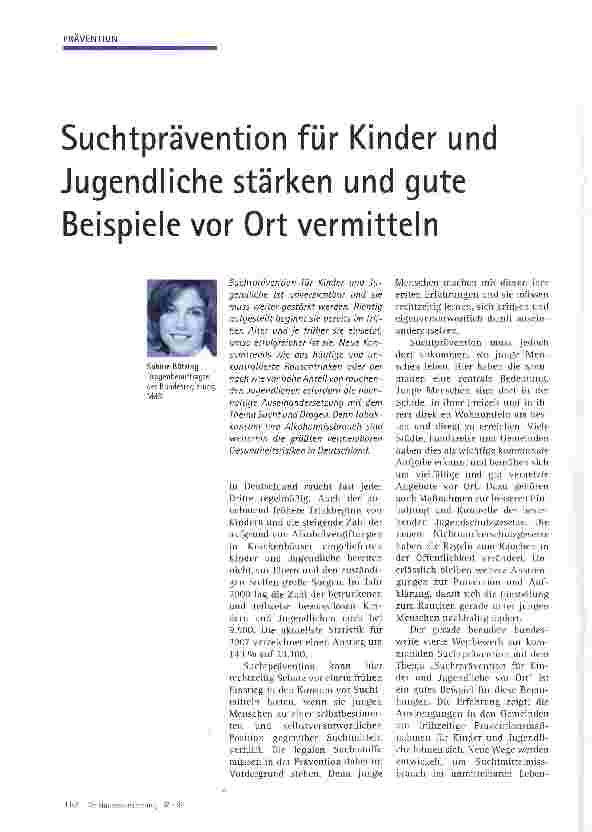 Vorschauseite 1: Suchtprävention für Kinder und Jugendliche stärken und gute Beispiele vor Ort vermitteln