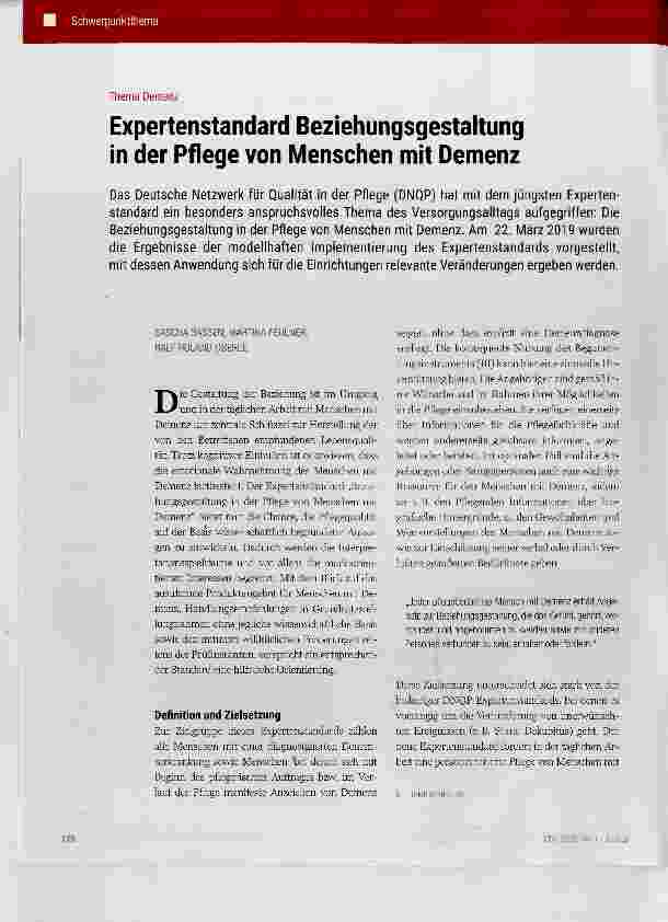 Vorschauseite 1: Expertenstandard Beziehungsgestaltung in der Pflege von Menschen mit Demenz