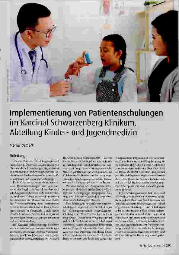 Vorschauseite 1: Implementierung von Patientenschulungen im Kardinal Schwarzenberg Klinikum, Abteilung Kinderund Jugendmedizin