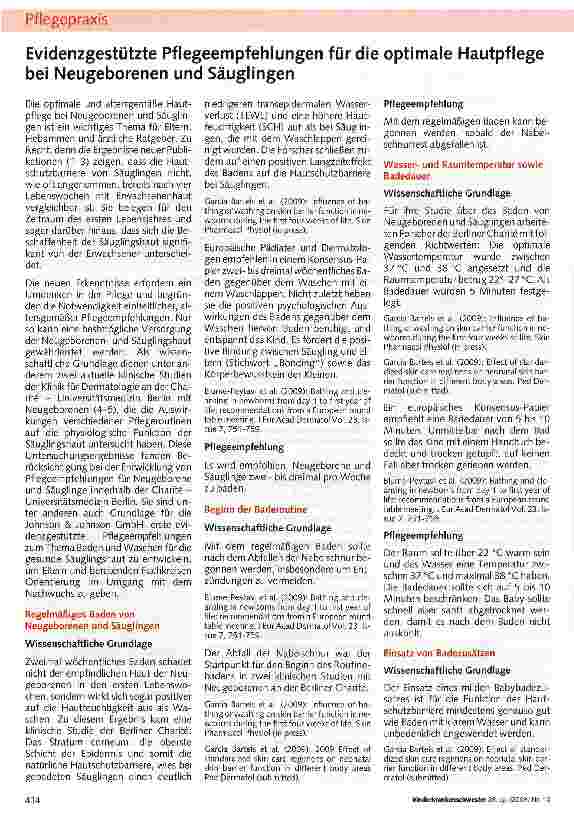 Vorschauseite 1: Evidenzgestützte Pflegeempfehlungen für die optimale Hautpflege bei Neugeborenen und Säuglingen