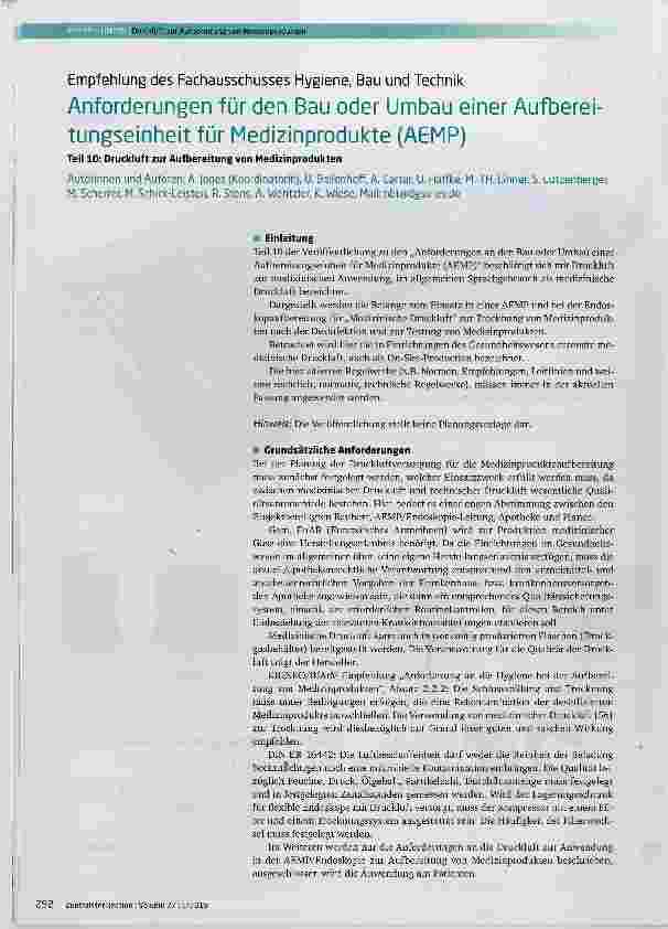 Vorschauseite 1: Anforderungen für den Bau oder Umbau einer Aufbereitungseinheit für Medizinprodukte (AEMP)