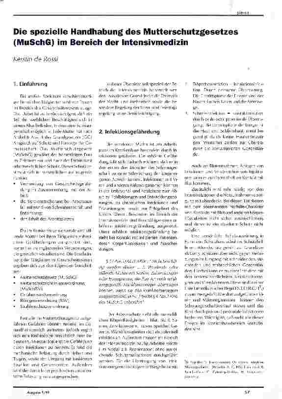 Vorschauseite 1: Die spezielle Handhabung des Mutterschutzgesetzes (MuSchG) im Bereich der Intensivmedizin