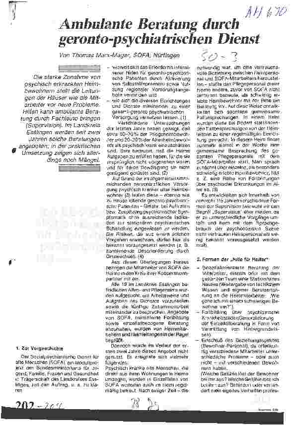 Vorschauseite 1: Ambulante Beratung durch geronto-psychiatrischen Dienst