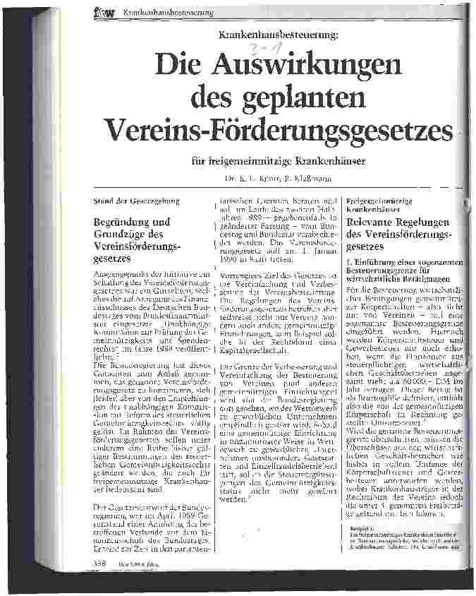 Vorschauseite 1: Die Auswirkungen des geplanten Vereins-Förderungsgesetzes für freigemeinnützige Krankenhäuser