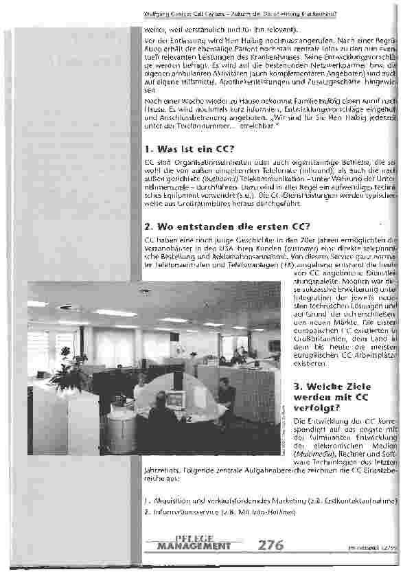 Vorschauseite 2: Call Centers - Zukunft def Dienstleistung Krankenhaus?
