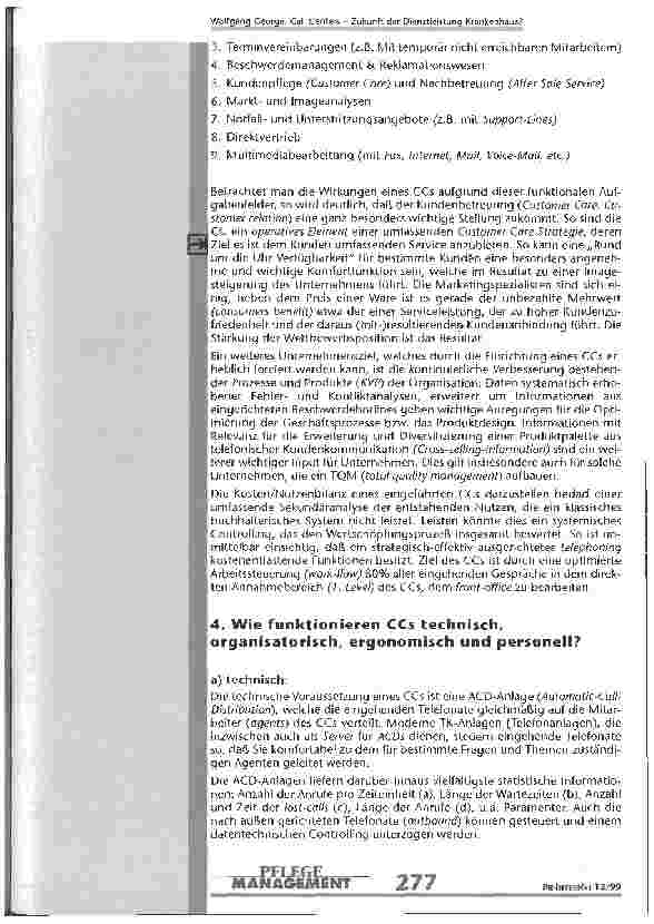 Vorschauseite 3: Call Centers - Zukunft def Dienstleistung Krankenhaus?