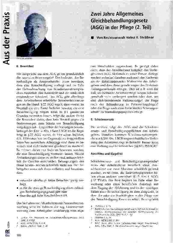 Vorschauseite 1: Zwei Jahre Allgemeines Gleichbehandlungsgesetz (AGG) in der Pflege (2. Teil)