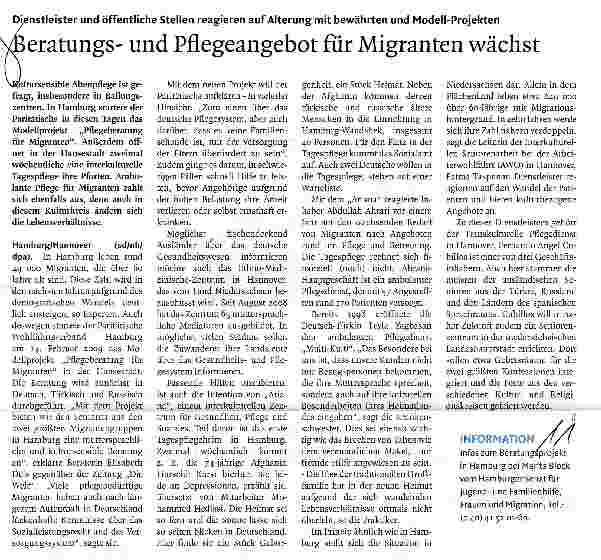 Vorschauseite 1: Beratungsund Pflegeangebot für Migranten wächst