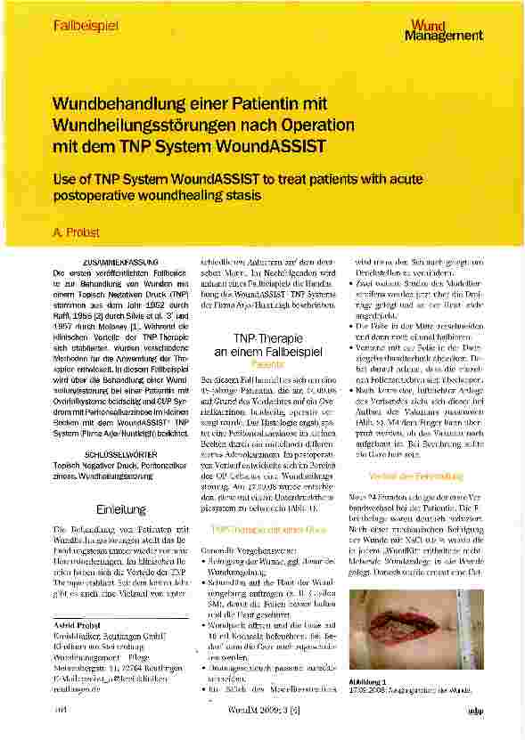 Vorschauseite 1: Wundbehandlung einer Patientin mit Wundheilungsstörungen nach Operation mit dem TNP System WoundASSIST
