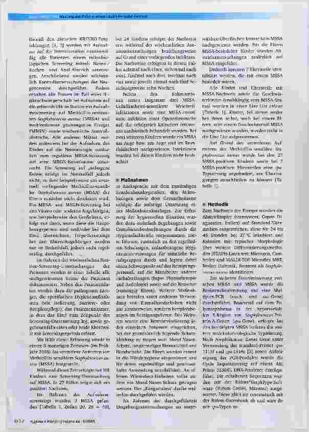 Vorschauseite 2: Typisierung bei vermehrtem Auftreten eines Erregers-ein Fallbericht zur Häufung von MSSA in einem Level I-Perinatal Zentrum