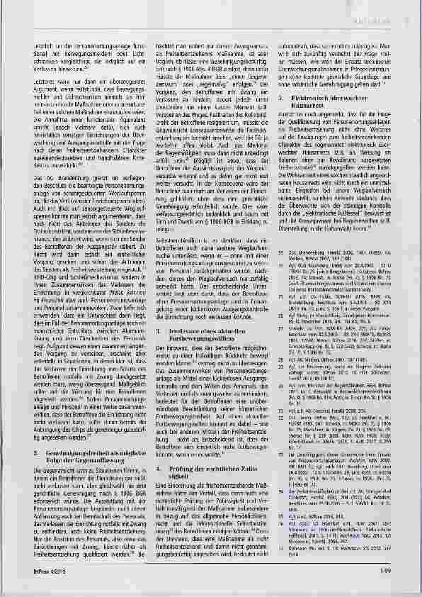 Vorschauseite 3: Zur Qualifizierung von Personenortungsanlagen als freiheitsentziehende MaßnahmenBesprechung AG Brandenburg, Beschluss vom 5.3.2019 82 XVII 28/19
