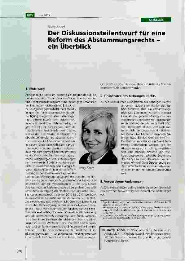 Vorschauseite 1: Der Diskussionsteilentwurf für eine Reform des Abstammungsrechts - ein Überblick