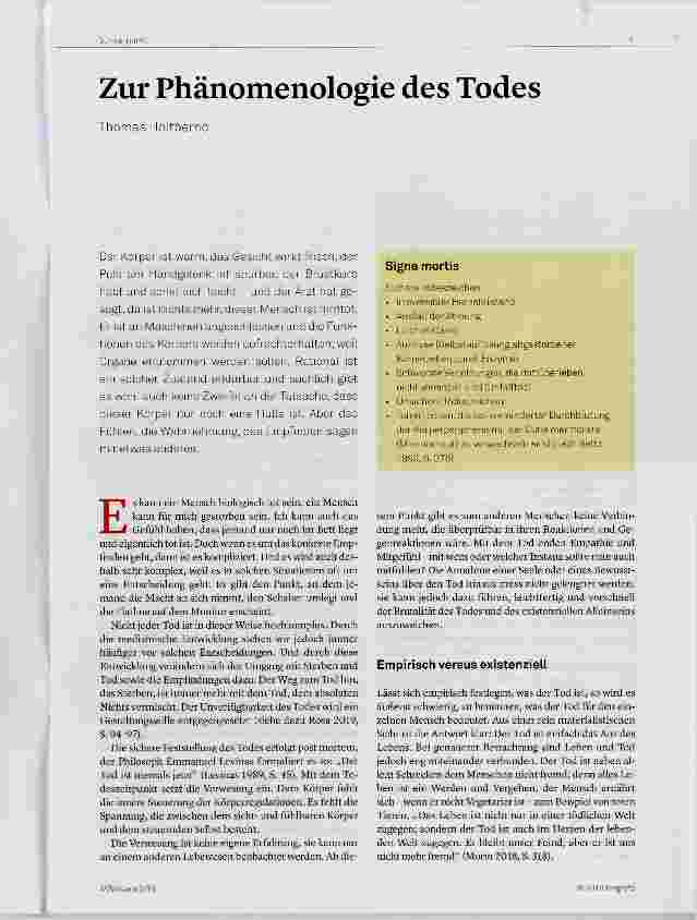 Vorschauseite 1: Zur Phänomenologie des Todes