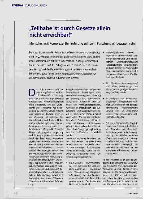Vorschauseite 1: Teilhabe ist durch Gesetze allein nicht erreichbar!