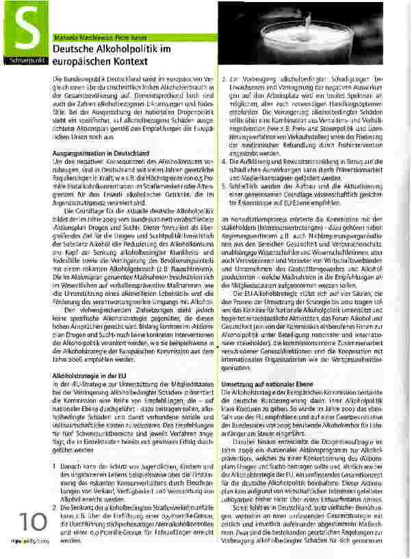 Vorschauseite 1: Deutsche Alkoholpolitik im europäischen Kontext