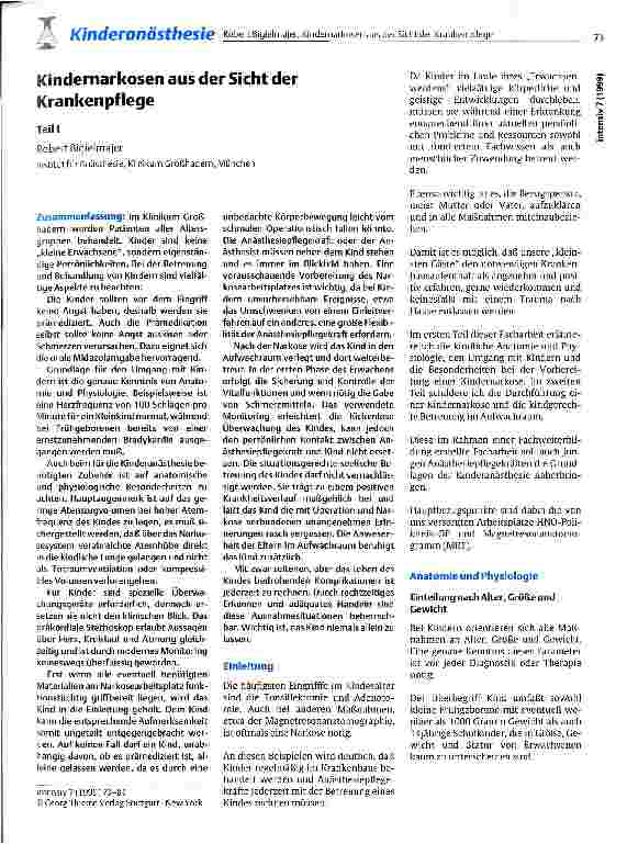 Vorschauseite 1: Kindernarkosen aus der Sicht der Krankenpflege